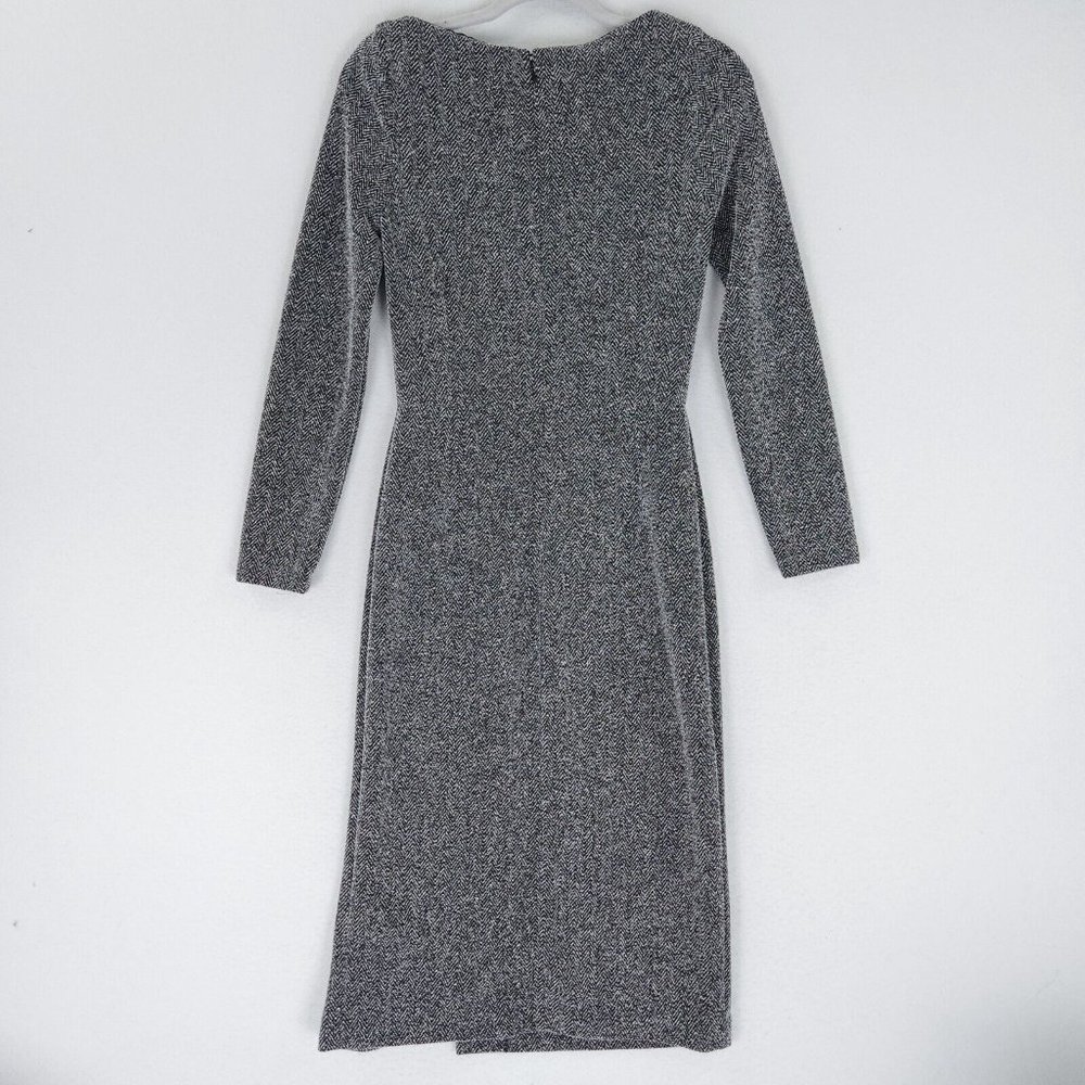 Banana Republic Dress Womens 6 Black White Herringbone Midi Sheath Long Sleeve - Picture 9 of 11